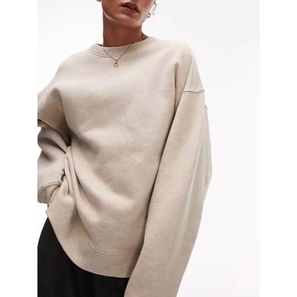 Topshop Womens Seam Detail Oversized Sweatshirt in Oat Heather Size XS